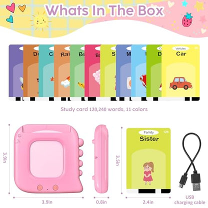 Talking Flash Cards,Kids Toddler Flash Cards with 240 Sight Words,Montessori Toys,Autism Sensory Toys,Speech Therapy Toys,Learning Educational Gifts for Age 4 5 6Years Old Boys and Girls - style: Dinosaur Pink