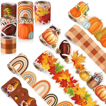 Tenceur 160ft Fall Borders for Bulletin Board 6 Rolls Pumpkin Maple Leaf Scalloped Bulletin Board Border Trim for School Office Whiteboard Blackboard Poster Decor - style: Thanksgiving Style