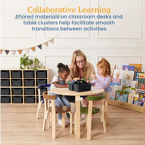 ECR4Kids 3-Compartment Small Plastic Caddy, Multipurpose Organization, Black, 6-Pack - color: Black