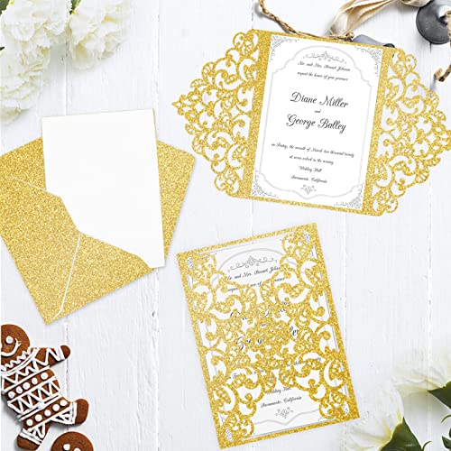 Double-Sided Gold Glitter Cardstock 8.5 x 11 24 Sheets, Goefun 100lb No-Shed Shimmer Glitter Paper for Wedding Parties, Invitations, Birthday, DIY Craft Projects, Anniversary - color: gold, size: 8.5x11