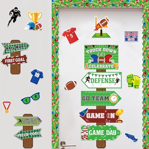 gisgfim Football Bulletin Board Decoration Set Football Borders Touch Down Cutouts for School Classroom Game Day Sports Bulletin Board Craft Home Wall(Football) - style: Football