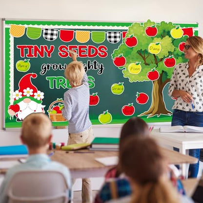 Apple Tree Bulletin Board Inspirational First Day of School Classroom Trees Bulletin Board Decoration Growth Tree Writable Apple Paper Cutout for Religion Chalkboard Decor Wall Door Supplies - style: Apple Tree