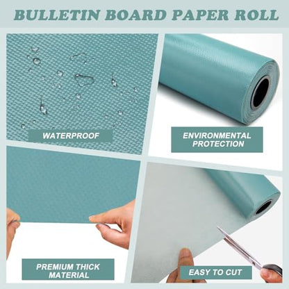 Blue Bulletin Board Paper Roll,14.8FTx47IN Large Reusable Waterproof Erasable Classroom Wall Background Backdrop, Fade-Resistant Fabric Wrapping Paper School Decors Teacher Supplies - color: Serene Blue
