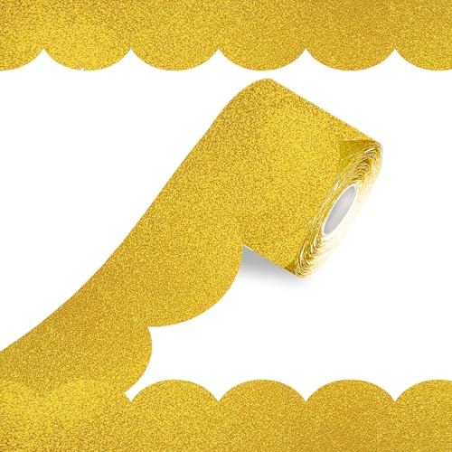 100Ft Shine Scalloped Bulletin Board Border- Gold Bulletin Board Border, Shiny Gold Trim Decorative Roll for Classroom, School, Office, Home - color: Shiny Gold, size: 100 FT