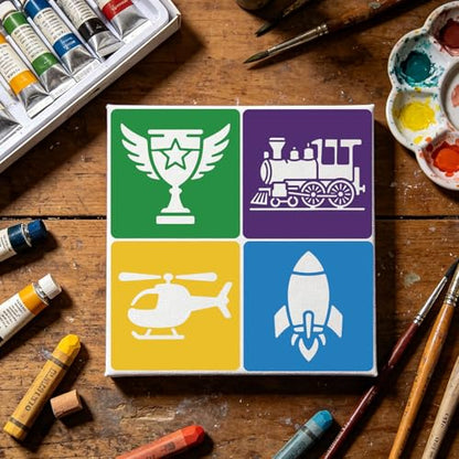 CUTHOLLOW 25PCS Racing and Space Elements Painting Shape Stencils Sets - 8 Inch Reusable&Washable Drawing Template, Different Primary Themed Sidewalk Chalk Art Stencils Kit for Craft Room Wall Paper - style: Racing and Space Elements