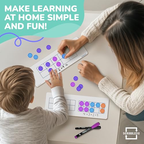SCRIBBLEDO Dry Erase Ten Frame Board - 4" x 12" Double Sided Dry Erase Boards for Kids to Visualize and Practice Base 10 Number Concepts - Math Practice Board for Home School and Classroom