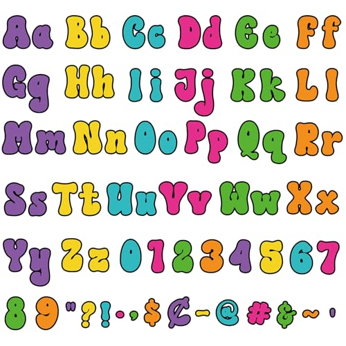 Engrowtic 300 Pcs Neon Colors Letters Cutout for Bulletin Board Retro Groovy Classroom Decor 4" Letters Upper and Lowercase Alphabet, Numbers, Symbols Cutout for Class Wall Party Decor - color: Neon Colors