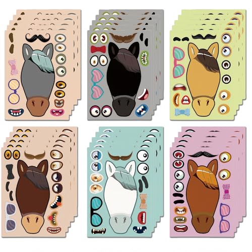 Horse Stickers for Kids, 36 Sheet Make a face Stickers for Horse Themed Birthday Party Favors Goodie Bag Stuffers - style: Horse