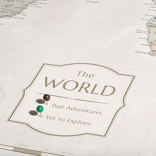 Conquest Maps World Travel Map with Pins Desert Sunrise Style Push Pin Travel Map Cork Board, Track Your Travels w/a Handmade Unique Canvas Pinable Map (48" x 32") - size: 48"L x 32"W