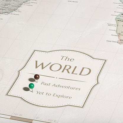 Conquest Maps World Travel Map with Pins Desert Sunrise Style Push Pin Travel Map Cork Board, Track Your Travels w/a Handmade Unique Canvas Pinable Map (48" x 32") - size: 48"L x 32"W