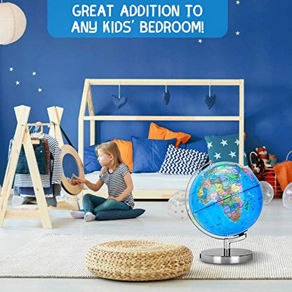 POOCCI 6 in1 Illuminated World Globe for Kids & Adults All Ages High Clear Map, Illuminates Educational Interactive STEM Toy, Light Up Kids Globe Lamp,Gifts For Boys And Girls - size: 9Inch