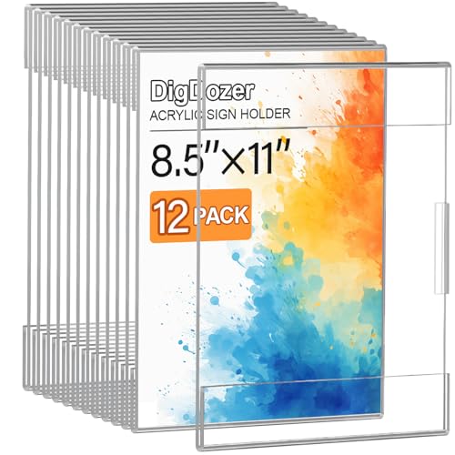 12 Pcs Acrylic Sign Holder 8.5 x 11, Dual-Purpose Wall Mount Sign Holders with Adhesive, Clear Plastic Frames Paper Display Sign Holders for Office, Store, Restaurant - Horizontal or Vertical - size: 12PCS