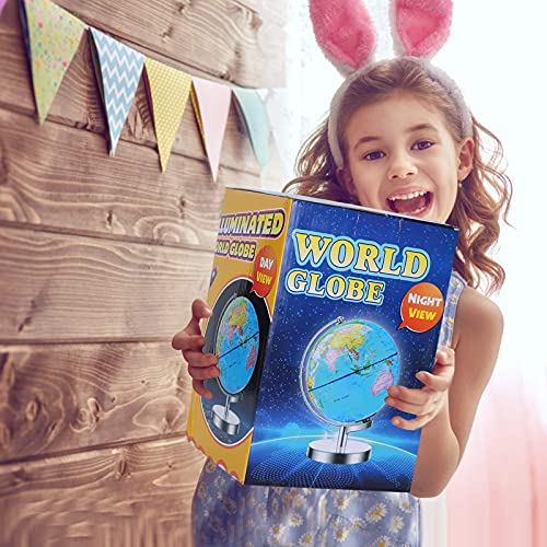 POOCCI 6 in1 Illuminated World Globe for Kids & Adults All Ages High Clear Map, Illuminates Educational Interactive STEM Toy, Light Up Kids Globe Lamp,Gifts For Boys And Girls - size: 8inch