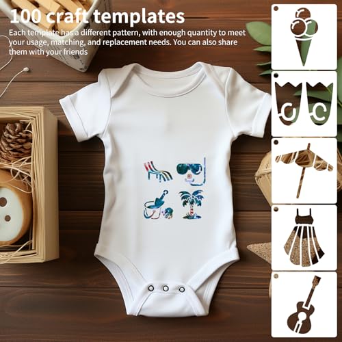 100 Pcs Small Stencils for Painting on Wood 2 x 2 Inches Reusable Stencil Crafts Drawing Templates Holiday Wall Paper for DIY Scrapbook Rock (Summer) - color: Summer