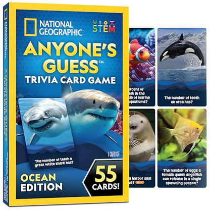 National Geographic Anyone's Guess Ocean Animals Trivia Cards - Kids Trivia Card Game with 55 Jumbo Cards, Animal Games, Kids Trivia Game - style: Ocean Animal Trivia