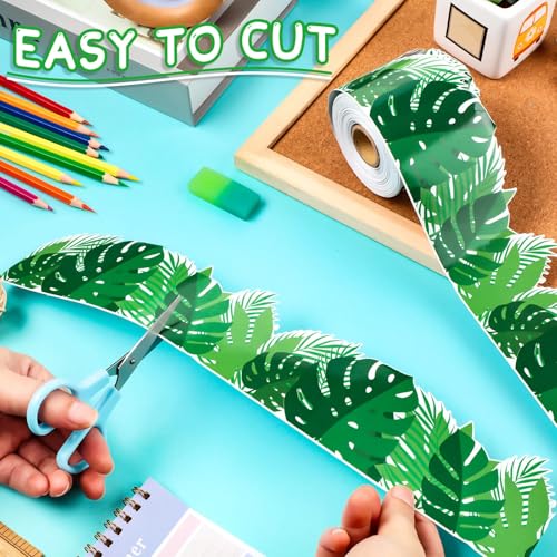 Panelee Tropical Leaves Border 68.9 Feet Bulletin Board Border Butterflies Flowers Bee Space Inspirational Cute Decor for Classroom Bulletin Boards Chalkboard Wall Decor - style: Leaves