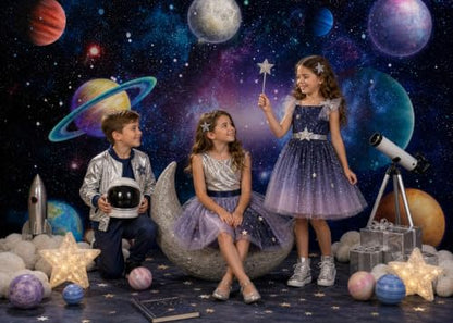 Outer Space Backdrop Starry Galaxy Banner for Baby Boys Girls Planet Theme Birthday Party, 118"x95.6" Nebula Photography Background Photoshoot Decorations Photo Studio Props Cake Table Decor - size: 118"x95.6"