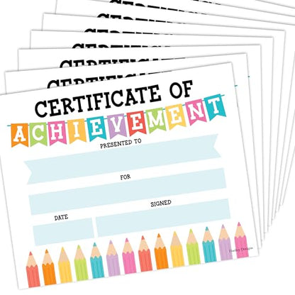 Award Certificates for Students -25 Certificate of Achievement Awards, Gold Star Certificate Paper, Preschool Graduation Certificates for Kids, Kindergarten Diploma, Star Student Honor Roll - style: Colorful Pencil