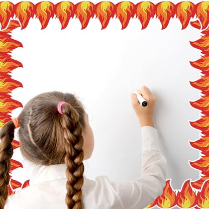 Whaline 65.6Ft Fire Bulletin Board Border Glitter Red Fire Die Cut Trim Border Roll for Back to School Chalkboard Wall Decor - style: Fire