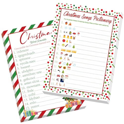 COCHIE 30 Players Christmas Party Games for Adults Family Office Large Groups, Xmas Parties Songs Pictionary Game, Riddle Game, Word Scramble Games with Answer Key (Christmas Tree) - style: Christmas Tree