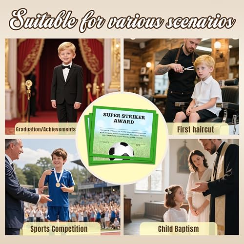 Soccer Award Certificates, 25 Pcs Soccer Ceremony Certificate, Sports Certificates of Achievement for Student Coach Kids, Sports Team Party Activities Supplies -A10 - style: Soccer