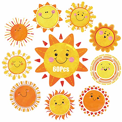 60 PCS Sun Cutouts, 10 Designs Bulletin Board Decoration Sun Cut-Outs DIY Crafts Project Spring Summer Sunshine Party Supplies