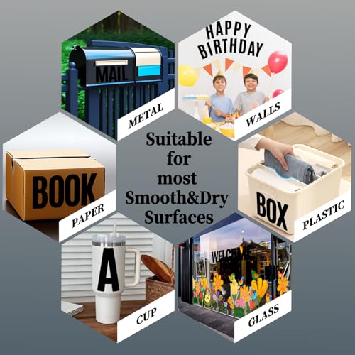 6 Inch Large Letters Stickers, 76 Pieces Self Adhesive Alphabet Sticker for Mailbox, Door, Truck and Outdoor, Waterproof Sticky Vinyl Letter Symbol Stickers,14 Sheets Black - color: Black