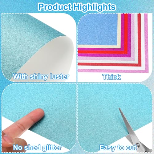 PATIKIL 10 Sheets Light Blue Glitter Cardstock Paper, A4 250gsm Rectangle Premium Sparkly Paper Craft Cardstock Paper for Scrapbook Card Making DIY Art Projects Wedding Party - color: Light Blue, size: A4