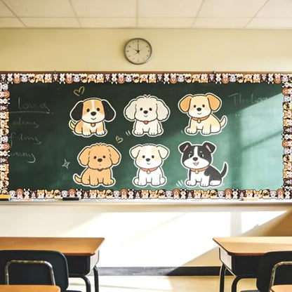 Whaline 32.8 Ft Dog Theme Bulletin Board Border Cute Cartoon Puppy Die Cut Trim Border Roll for Back to School Chalkboard Wall Decor