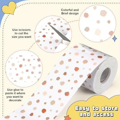 Zonon 65 Feet Bulletin Board Borders Boho Polka Dot Borders Roll Classroom Straight Rolled Border Trim Simply Stylish Natural Decorative Bulletin Board Border Back to School Decor - style: Classic