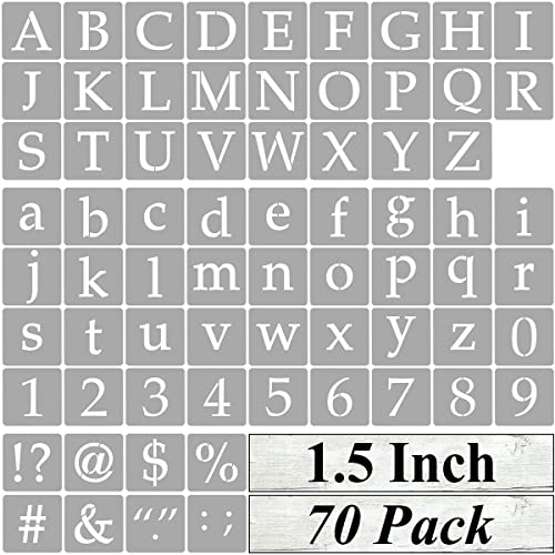 1.5 Inch Alphabet Letter Stencils for Painting - 70 Pack Letter and Number Stencil Templates with Signs for Painting on Wood, Reusable Letters and Numbers Stencils for Chalkboard Wood Signs & Wall Art - size: 1.5 Inch