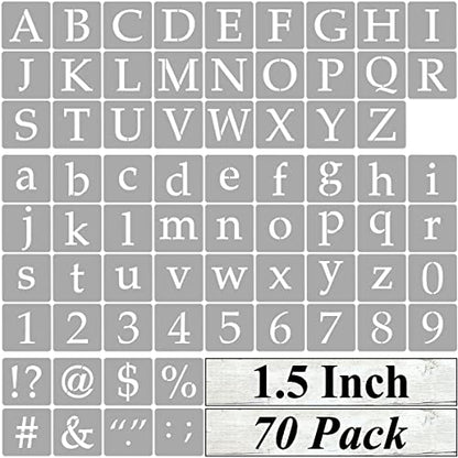 1.5 Inch Alphabet Letter Stencils for Painting - 70 Pack Letter and Number Stencil Templates with Signs for Painting on Wood, Reusable Letters and Numbers Stencils for Chalkboard Wood Signs & Wall Art - size: 1.5 Inch
