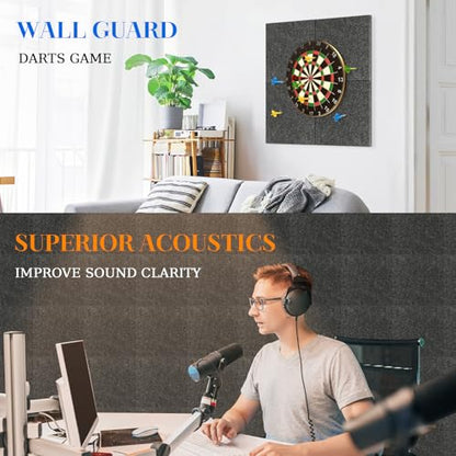 DOLLAR BOSS Felt Cork Board Tiles, 4 Packs 12" x 12" 1/2" Thick Cork Bulletin Board Self Adhesive Acoustic Panels Soundproof Corkboards for Walls with 40 Pushpins for Home Office Kitchen School, Grey | 1/2" Thick, Self Adhesive, Acoustic Soundproof Panels