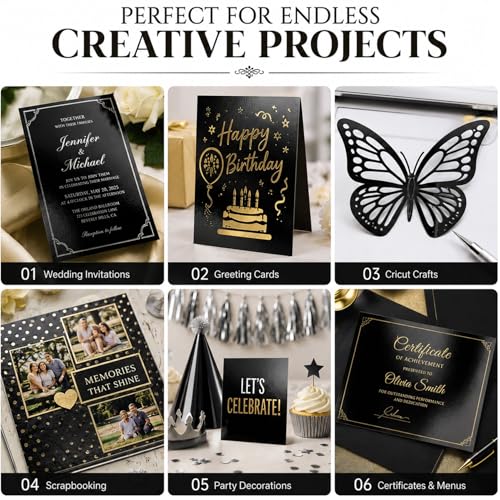 25 Sheets Black Mirror Cardstock Paper 8.5 x 11 Metallic Shimmer Sheets 250gsm/92lb Heavyweight Scrapbook Paper for Certificates, Invitations, Greeting Cards, Crafts, Graduations - color: Black