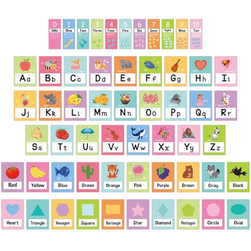 57 Pcs Alphabet for Classroom Wall ABC Alphabet Poster Letters Number line Colors Shapes Wall Chart Cards Bulletin Board Decorations for Back to School Classroom Decor(Colorful Pastel) - style: Colorful Pastel