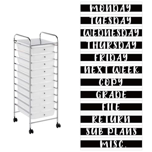 12 Pieces Rolling Storage Cart Labels 10 Drawer Rolling Storage Cart Label Blackwhite Classroom Decor for Teacher Office School Classroom Organization - style: Blackwhite