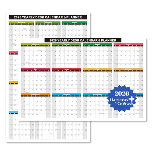 2026 Wall Calendar 11x17 Inch, 2 Pack (1 Laminated Dry Erase + 1 Cardstock), Monthly Yearly Planner, Reversible Horizontal & Vertical, Large Writing Space, Holidays Marked – Office, Home, Classroom - color: 2026 Yearly-Laminated+Cardstock