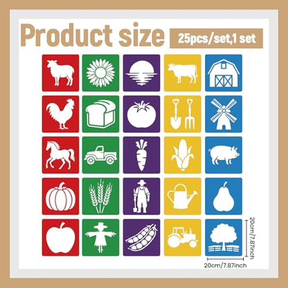 CUTHOLLOW 25PCS Farm Theme Painting Shape Stencils Sets - 8 Inch Reusable&Washable Drawing Template, Different Primary Themed Sidewalk Chalk Art Stencils Kit for Craft Room Wall Paper - style: Farm Theme