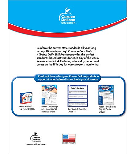 Carson Dellosa Common Core Math 4 Today 3rd Grade Workbooks, Telling Time, Fractions, Addition, Subtraction, Multiplication, Division, and More Mathematics Classroom or Homeschool Curriculum (Volume 6)
