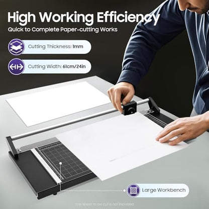 24 Inch Rotary Paper Cutter Photo Paper Cutter with Positioning Ruler & 2 Blades Cut Paper Cutter for Photo Sticker Shops, Offices