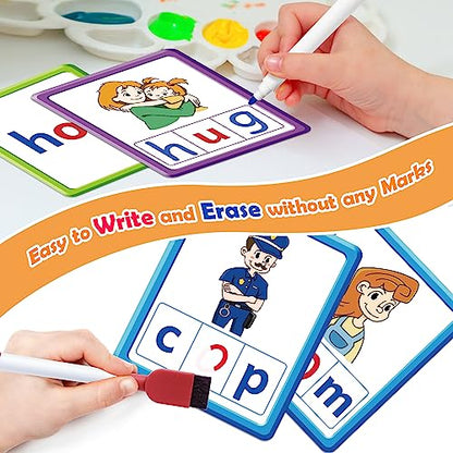 Torlam CVC Word games Phonics Games Sight Words Flash Cards, Spelling Reading Learning Flashcards, Speech Therapy Toy Preschool Kindergarten Classroom Learning Activities Must Have Homeschool Supplies - style: CVC