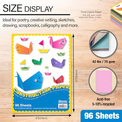 BAZIC Products 96 Count 9in x 12in Construction Paper, for Crafts School Art, 2 Pack - color: 9" x 12" (96 Sheets), size: 2-Pack