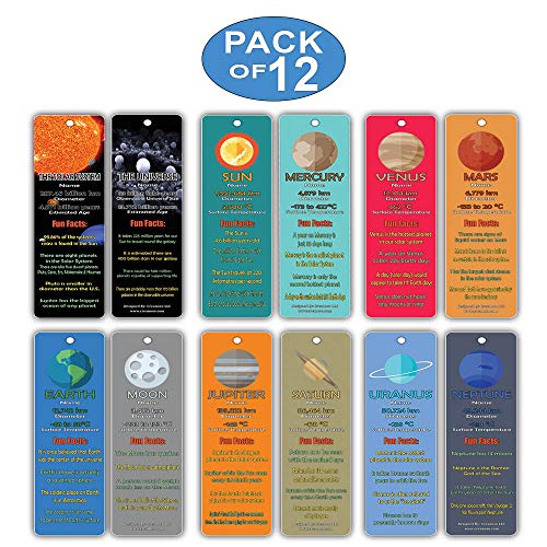 Creanoso Planets and Universe Fun Facts Bookmark Cards(12-Pack) - Solar System and Galaxy Learning Pack - Excellent Party Favors Teacher Classroom Reading Rewards and Incentive Gifts