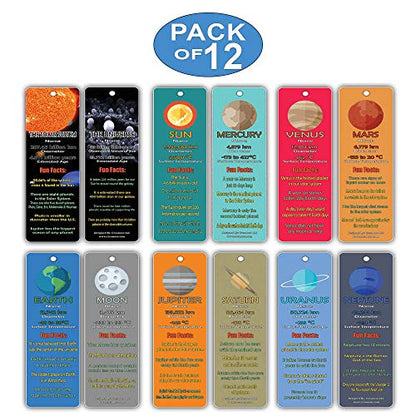 Creanoso Planets and Universe Fun Facts Bookmark Cards(12-Pack) - Solar System and Galaxy Learning Pack - Excellent Party Favors Teacher Classroom Reading Rewards and Incentive Gifts