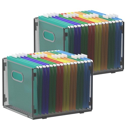samstar 2 Pack Hanging File Organizer, Mesh File Folder Box Filing Box File Cabinet Organizer Storage Boxes, Letter Size - size: 2 Pack