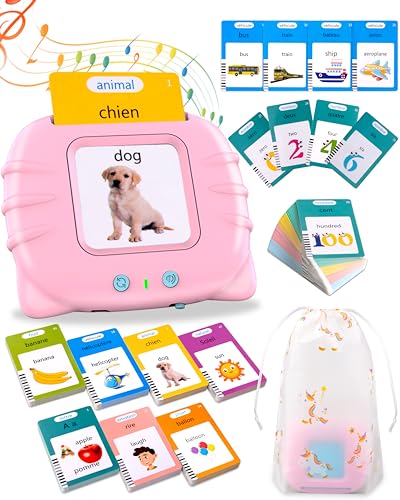 510 Words French Flash Cards for Kids, Toddler Learning Resources Toy, Autism Sensory Toys for Autistic Children Aged 2-4 Pink (French/English/Bilingual) - style: French 510 Words (Pink)
