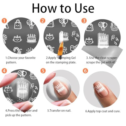 PH PandaHall 3pcs Happy Birthday Nail Stamping Plates Cake Candles Nails Art Templates Balloon Gifts Nails Design Stamp Letters Numbers Nail Image Plates for Women DIY Manicures Salon Supplies - style: Happy Birthday