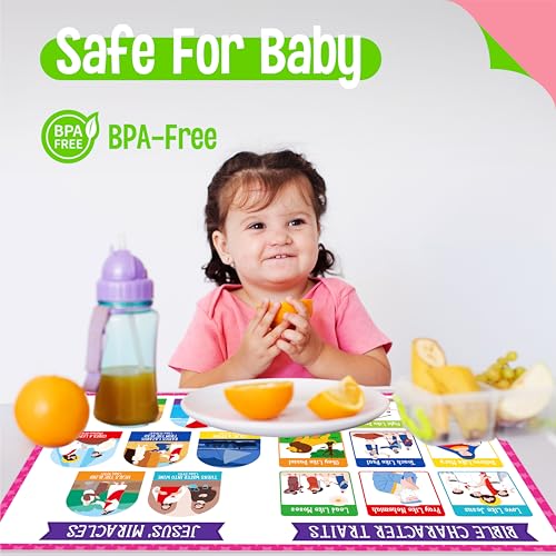 6 Pack Placemats for Kids, Non-Slip Washable Table Mats, Reusable Bible Themed Dining Mat, Educational Placemats for Home, Kindergarten, Classroom, Nursery - style: The Bible