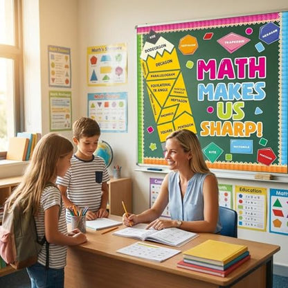 Math Bulletin Board Decorations Set Back to School Bulletin Board Classroom Decorations Educational Math Makes Us Sharp Pencil Paper Cutouts for School Classroom Office Home Chalkboard Wall Door Deco - style: Math