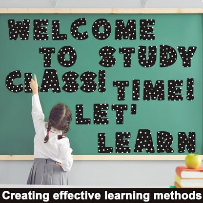 150 PCS Large 7" Bulletin Board Letters Set, Black White Polka Dots Classroom Alphabet Cutout Letter for Bulletin Board Display Home School Class, A Great Helper to Inspire Students' Learning Interest - style: black & white dots